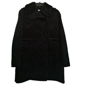 Carven Coat Size 36 New Double Breasted teddy bear black with buttons Peacoat
